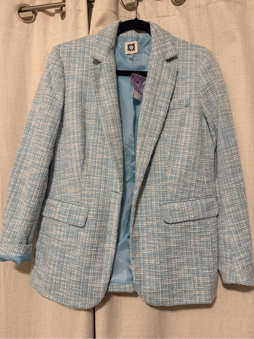 Anne Klein Sky Blue Tweed Blazer Jacket